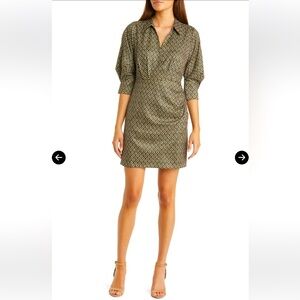 Zoe and Claire Print Faux Wrap Mini Shirtdress, Forest Green- Size S